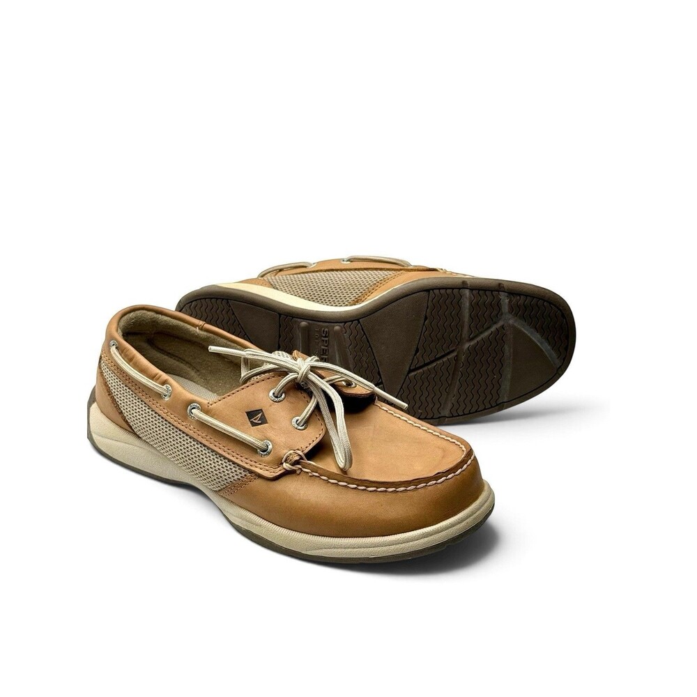 Sperry Shoes Womens 8.5 M Top Sider Intrepid Two Eye Boat Beige Leather Coastal